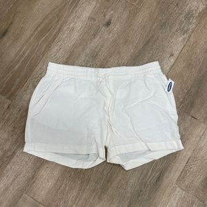 Old Navy size L womens white linen pull on elastic waist drawstring shorts